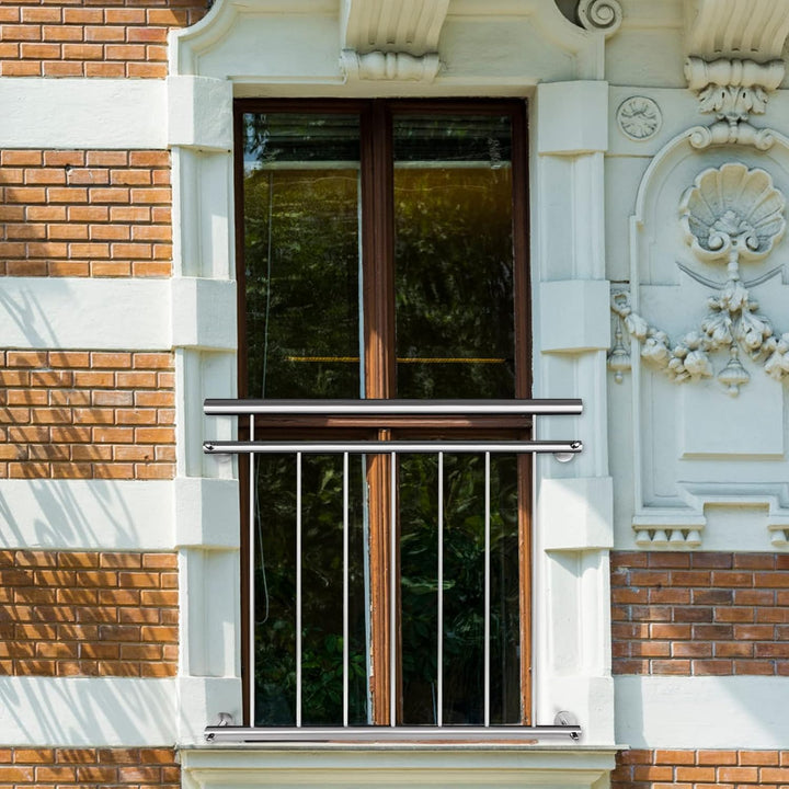 Aufun Französischer Balkon Edelstahl Geländer 100 x 90 cm Terrassengeländer mit 7 Füllstäben, Balkon