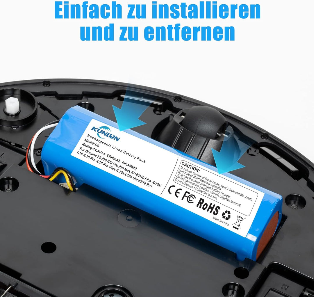 KUNLUN 14,4V 6700mah Ersatzakku für Dreame L10s Ultra D10/D10 Plus/D10s/L10/ L10s/Z10 Pro, für Dream