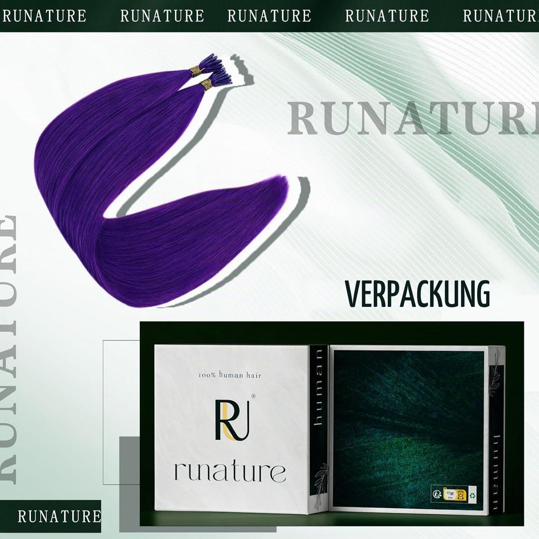 RUNATURE Extensions Echthaar Bondings Lila 45cm Bunte Echthaar Extensions Bondings Lila Extensions E