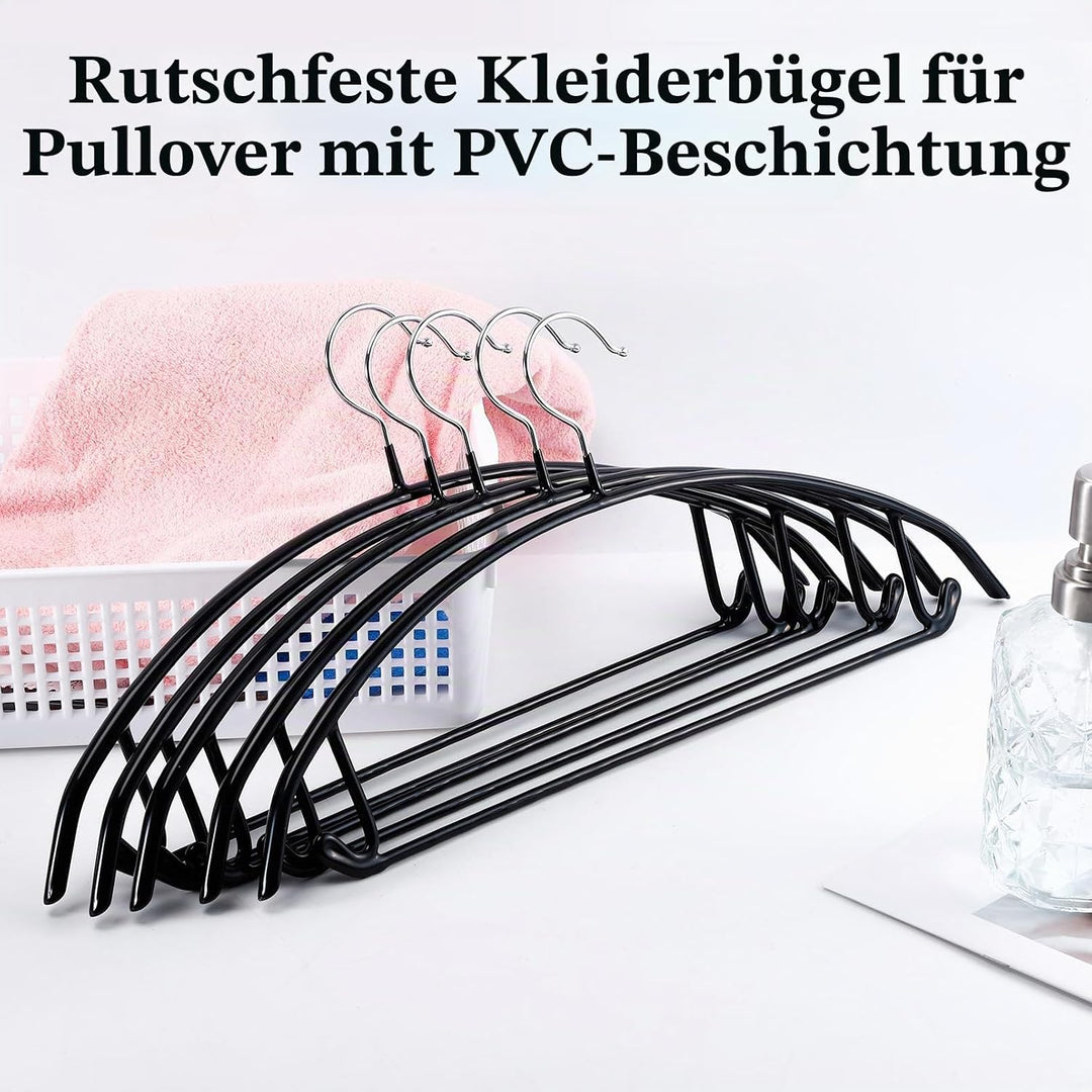 20 Stück Kleiderbügel Schwarz, 43 cm Kleiderbügel aus Metall,rutschfeste PVC Gummibeschichtung ohne