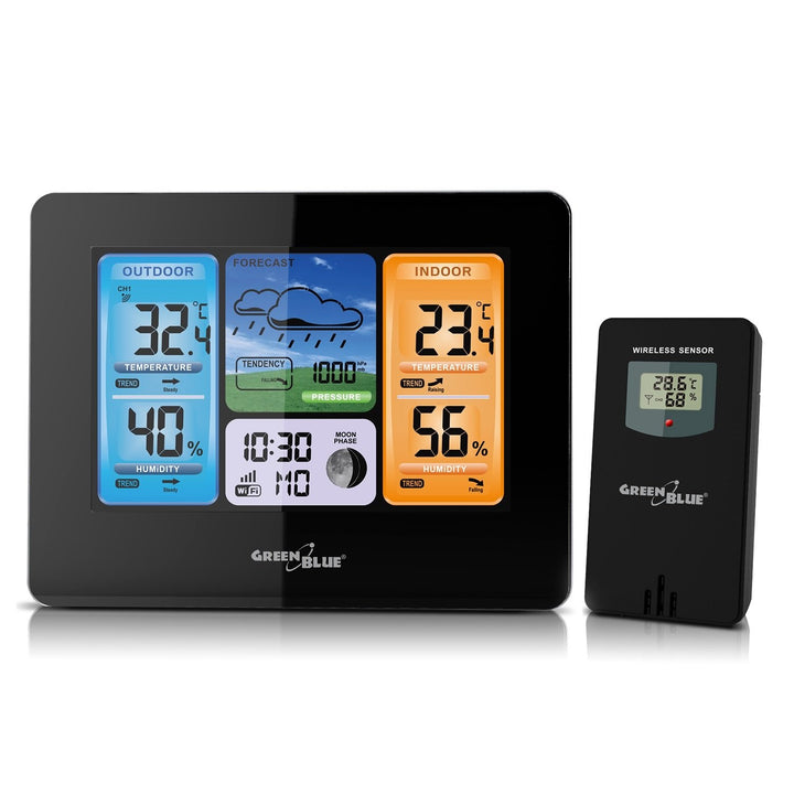 GreenBlue GB522 Wetterstation mit Wettertrendvorhersage WiFi App Funk Wetterstation mit Aussensensor
