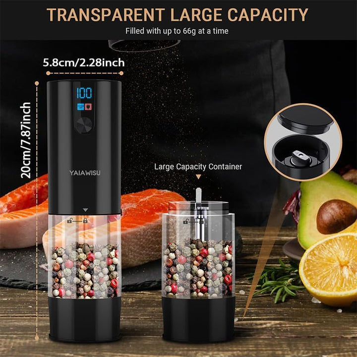 Elektrische Salz- und Pfeffermühle Set, 2 Stück, LED-Display, Einstellbare Mahlgrade, Schwarz (Schwa
