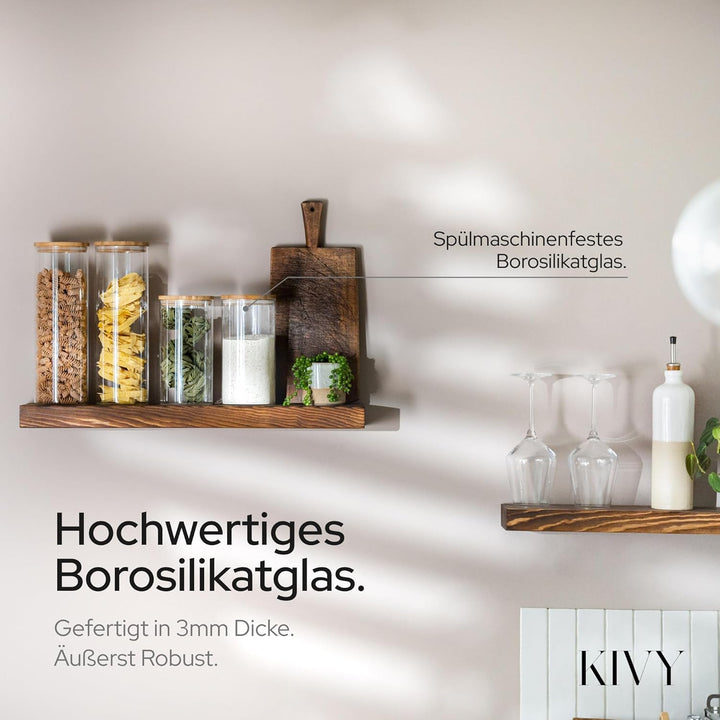 KIVY Vorratsdosen Glas Set [2 x 1800ml] – Nudel & Spaghetti Aufbewahrung als Glasbehälter mit Deckel