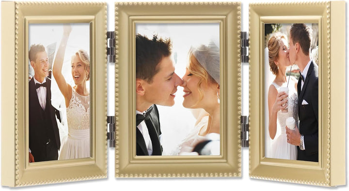 Lawrence Frames Bilderrahmen mit Scharnier, Antik-Gold, Messing, 5 x 7,6 cm, Perlenkante Goldfarben