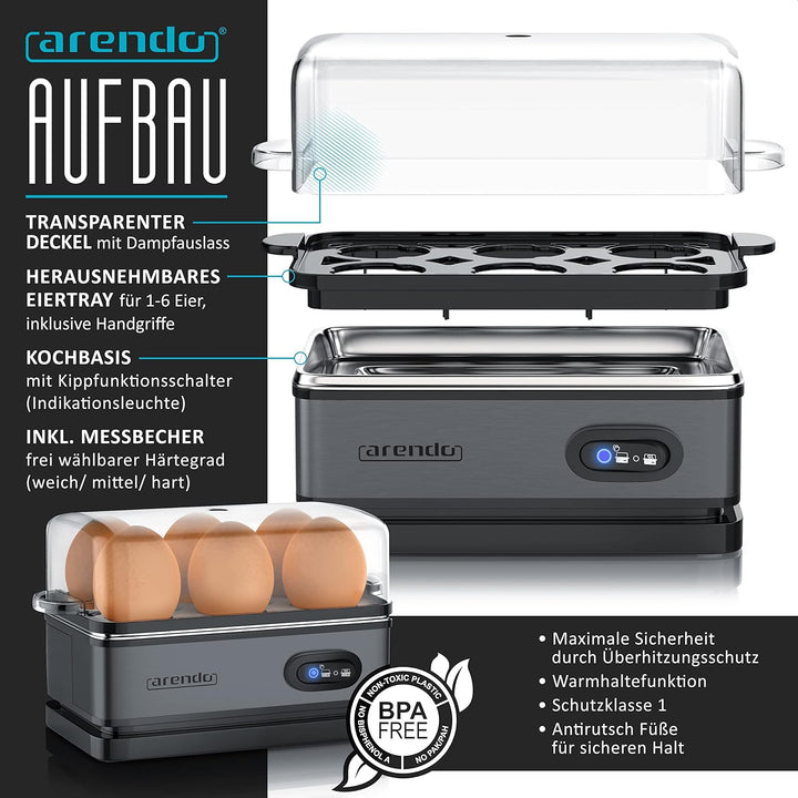 Arendo - 1000W Toster Langschlitztoaster für 2 Scheiben Toaster und Brötchenaufsatz + 6 Fach Eierkoc