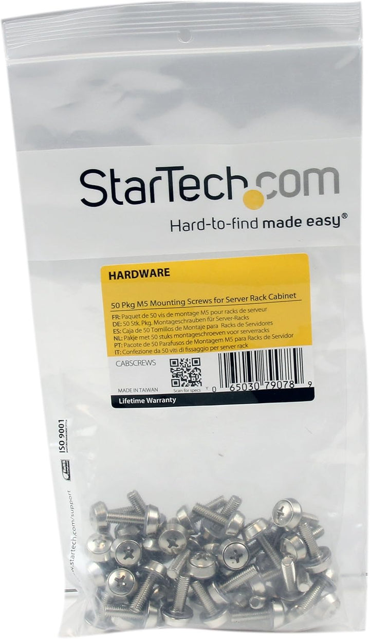 StarTech.com 50er Packung M5-Montageschrauben für Rack Server Gehäuse Silber, Montageschrauben Silbe