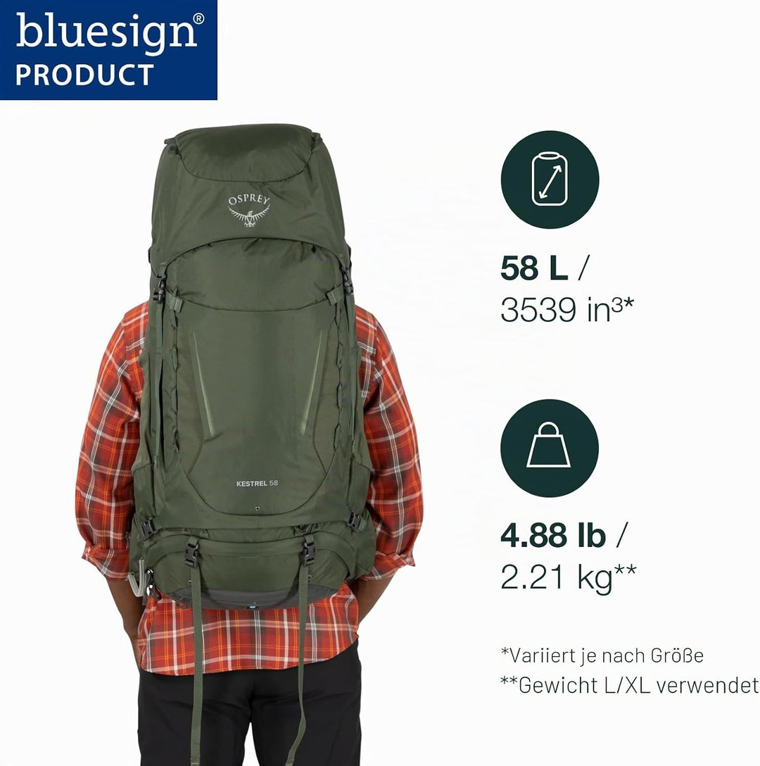 Osprey Europe Herren Kestrel 58 Backpack Schwarz S-M, Schwarz S-M