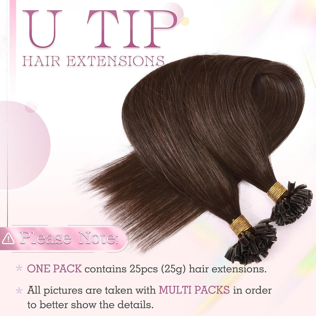 Elailite Haarverlängerung Echthaar Bondings Extensions Braun U-tip Keratin Haar Extension Glatt 25 S