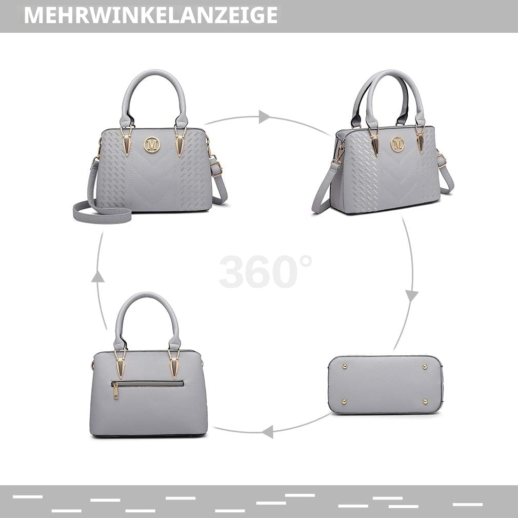 Miss Lulu Handtasche Damen, Handtasche Damen Mittelgross, Handtasche Shopper Damen Set Hellgrau - mi