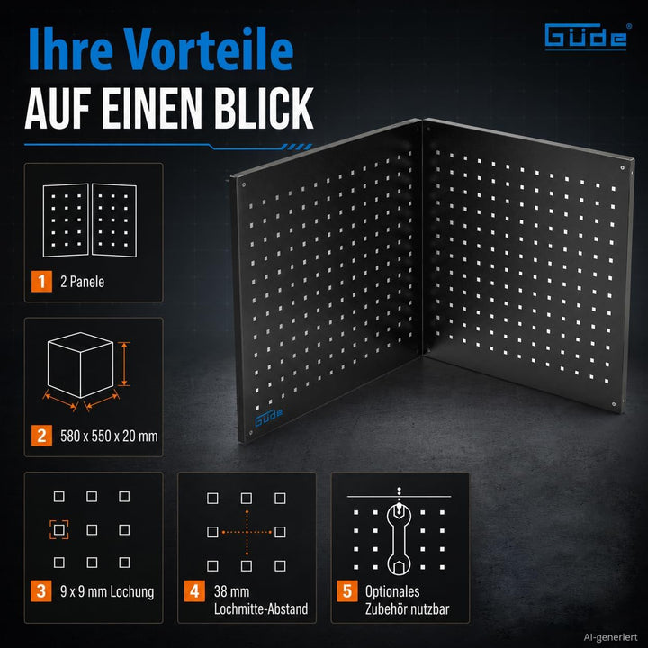 Güde Lochwand-Set GL 600E - 2 Module, pulverbeschichtetes Stahlblech | Ergänzung zur Güde Eco Line,