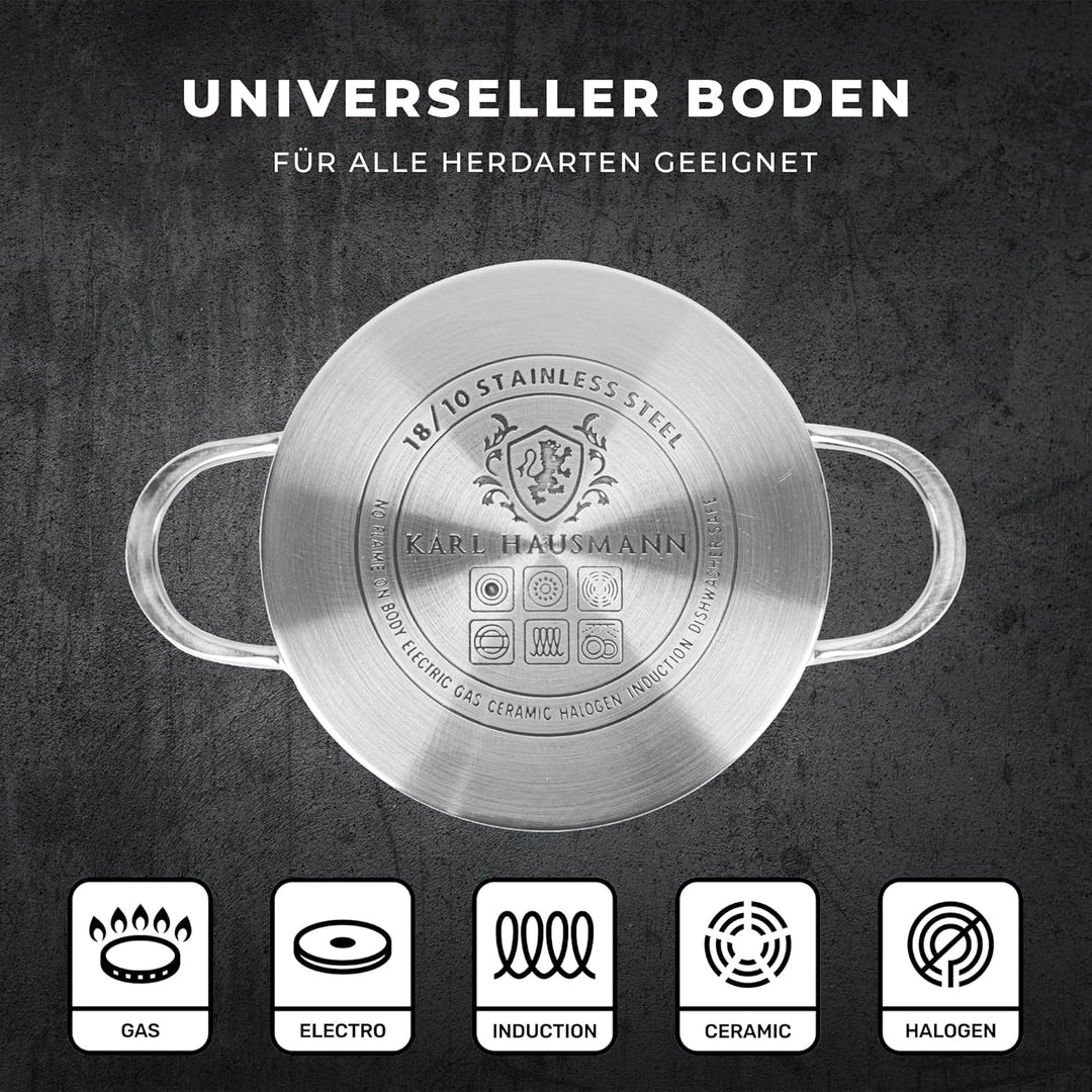 KARL HAUSMANN Edelstahl Kochtopf Induktion - 2.6L - Ø 18 cm - Topf für alle Herdarten Geeignet - 18/