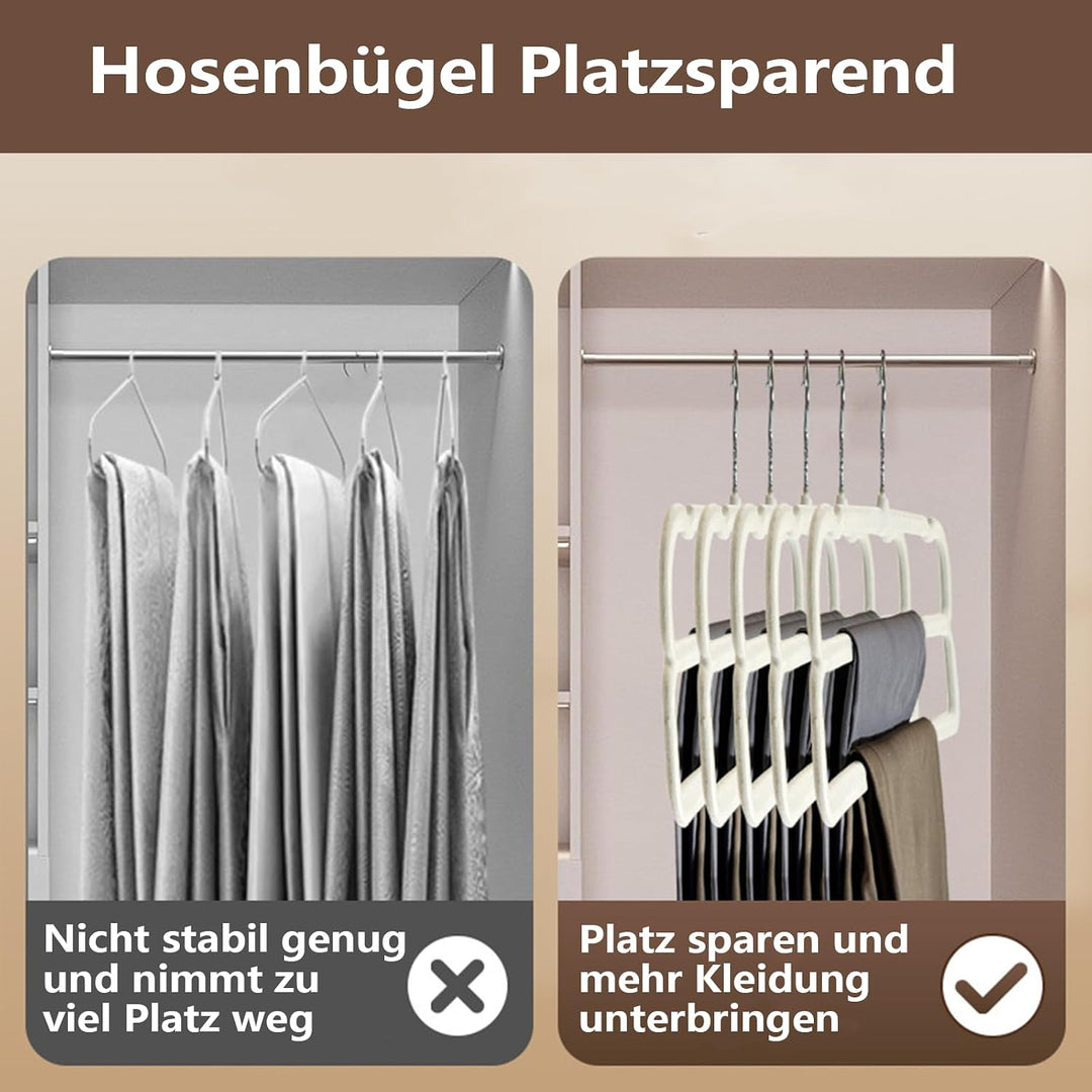 WJWSKI Hosenbügel,10 Stück rutschfeste Samt Kleiderbügel Hosen, Platzsparender Hosenrockbügel mit 36