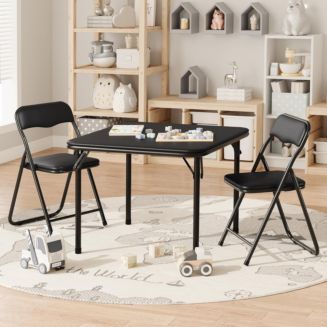 Set aus Tisch und 2 Klappstühlen für Kinder – stabiler Metallrahmen und weiche PU-Kissen – perfekt z