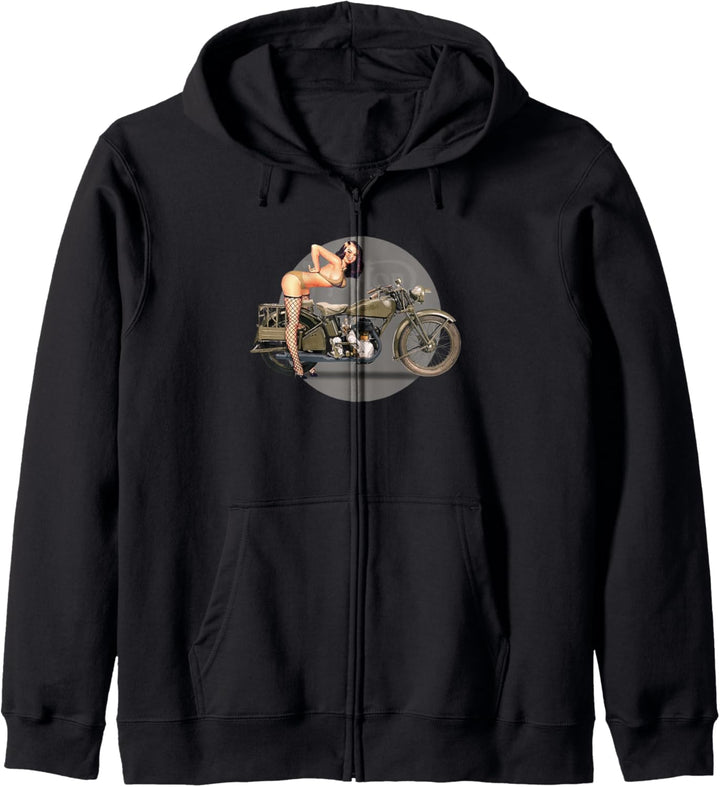 Pin-up-Girl klassisches Motorrad retro WW2 Kapuzenjacke