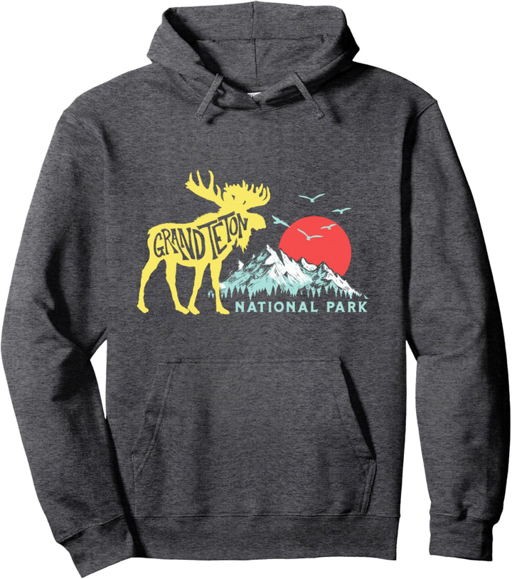 Grand Teton National Park Moose &amp; Mountains Typography Pullover Hoodie