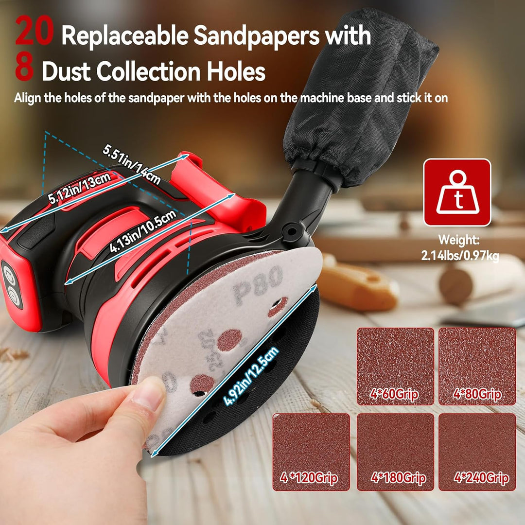 Akku-Exzenterschleifer kompatibel mit Milwaukee M18 18V Akku, 125mm Schleifteller, 11000 U/min Bürst
