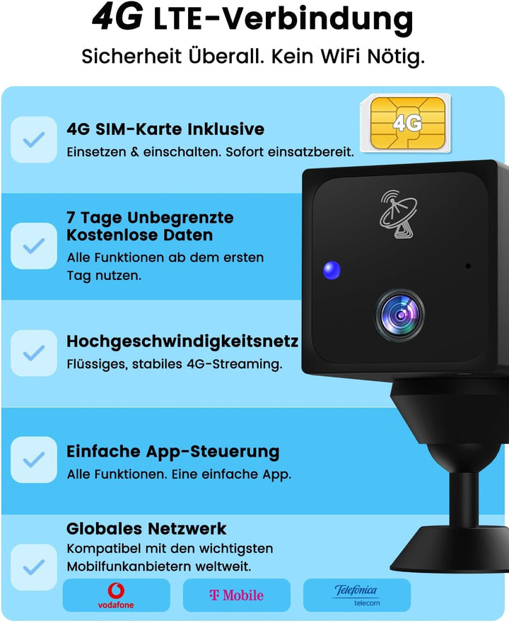 UCOCARE Überwachungskamera mit SIM Karte, 4MP 4G LTE Überwachungskamera ohne WLAN mit Akku 5200mAh,