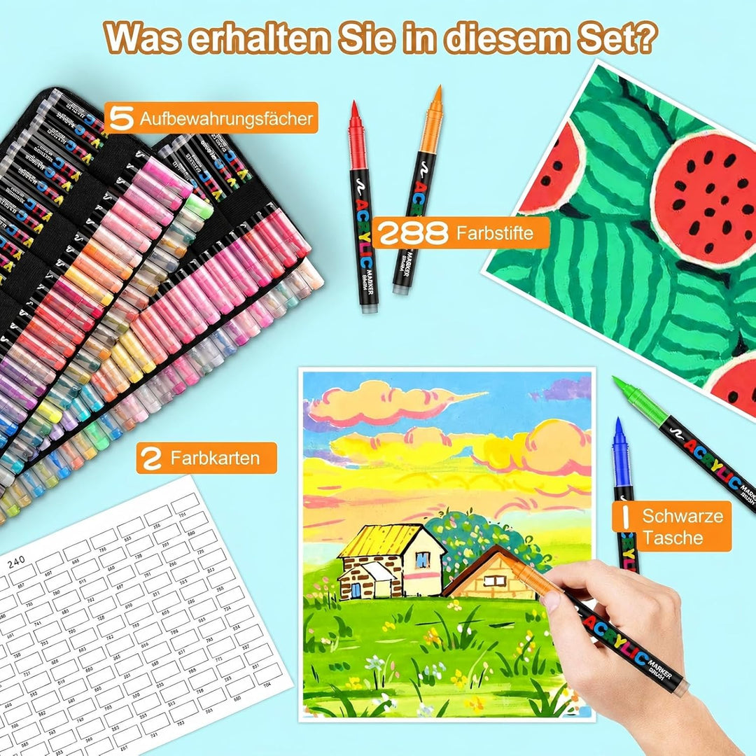 Efimeso 288 Farben Acrylstifte für Steine Wasserfest, Acrylic Paint Marker mit schwarzer Tasche,Acry