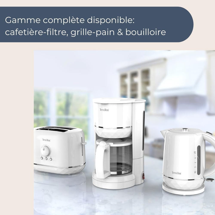 TERRAILLON - DIAMANT WEIss- Toaster – 2 Schlitze 13 cm – 6 Leistungsstufen (870 W) – Aufwärmen – Auf