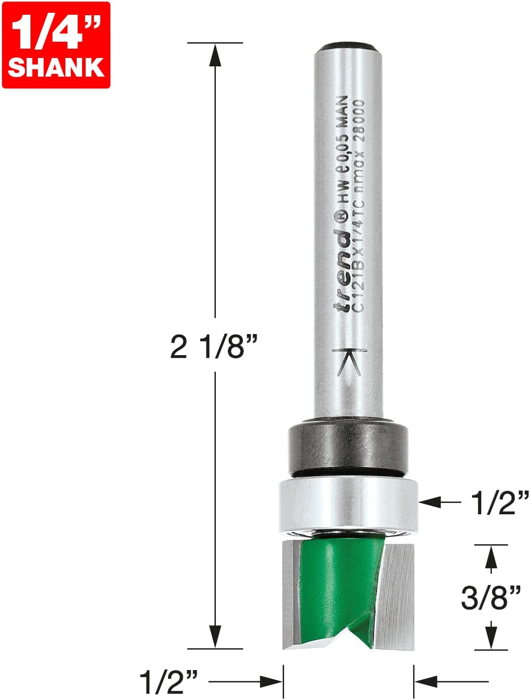 Trend CraftPro Geführter Profilfräser, 1/4-Zoll-Schaft, 9,5 mm Schneiddurchmesser und 12,7 mm Schnit