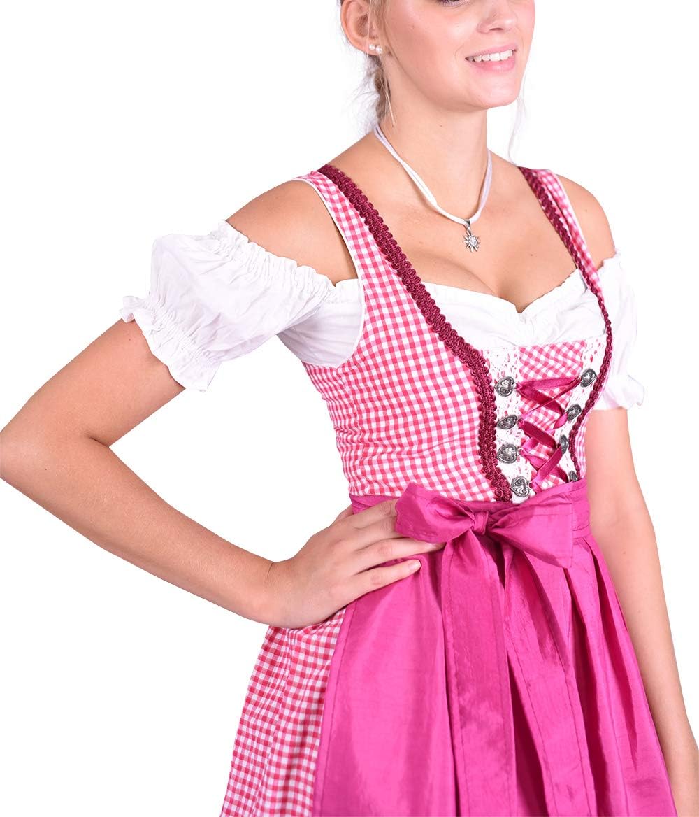 Dirndl Set 3tlg Trachtenkleid 301gt Pink karriert 38