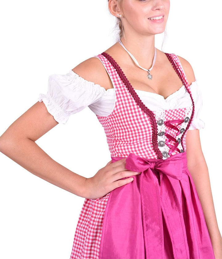 Dirndl Set 3tlg Trachtenkleid 301gt Pink karriert 38