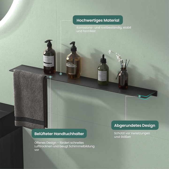 Mai & Mai Duschablage zum Bohren oder Kleben Duschregal Badablage aus Aluminium 80cm Badezimmerablag