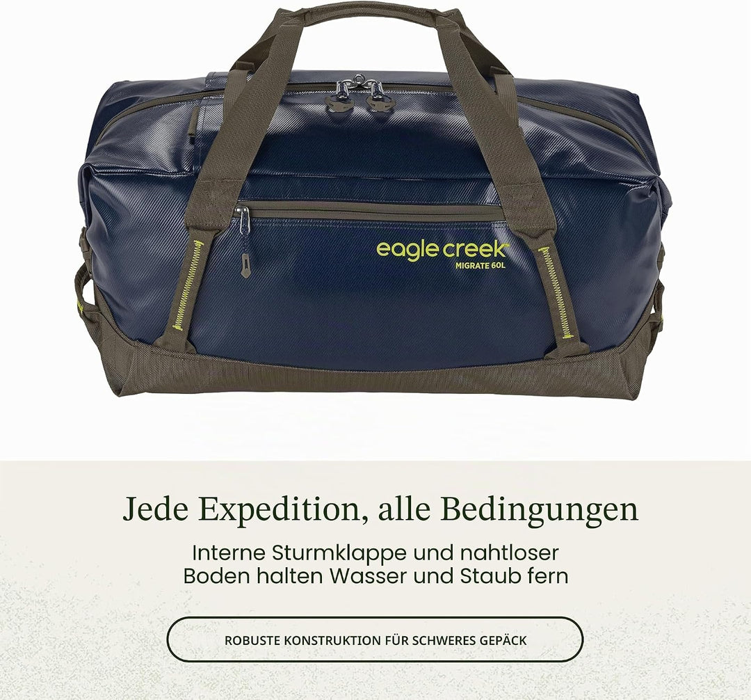 Eagle Creek Migrate Reisetasche 60L I Recyceltes wasserabweisendes Material I Rucksack-Funktion I 60