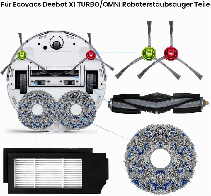 Zubehör für Ecovacs Deebot X1 Omni / X1 e Omni / X1 Turbo / T10 Turbo / T10 Omni Saugroboter Ersatzt