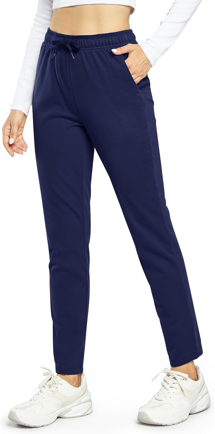 OUGES Jogginghose Damen Sporthose Lang Hose Baumwolle Freizeithose Trainingshose mit Taschen für Fra