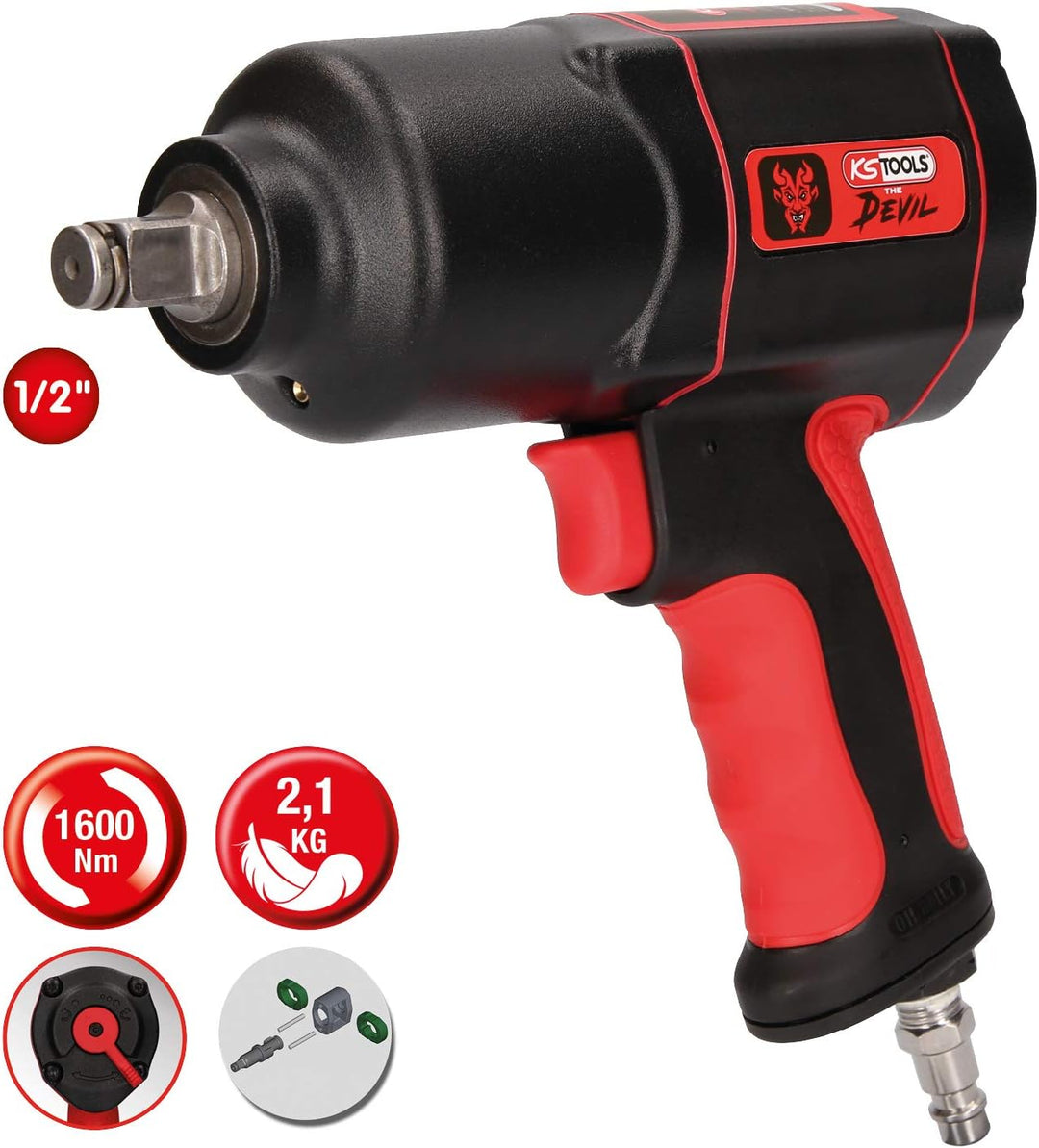KS Tools 515.1200 THE DEVIL Hochleistungs-Druckluft-Schlagschrauber, Schwaz/Rot, 1/2 Zoll &amp; Vigor Sc