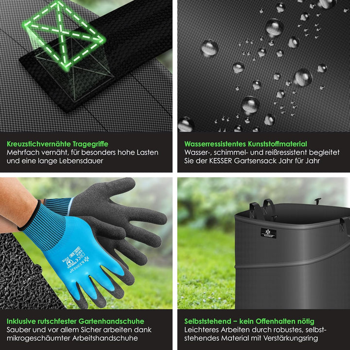 KESSER® Pop-Up-Gartensack 73L Laubsack Gartenabfallsack inkl. Handschuhe | Selbststehend mit Griffen