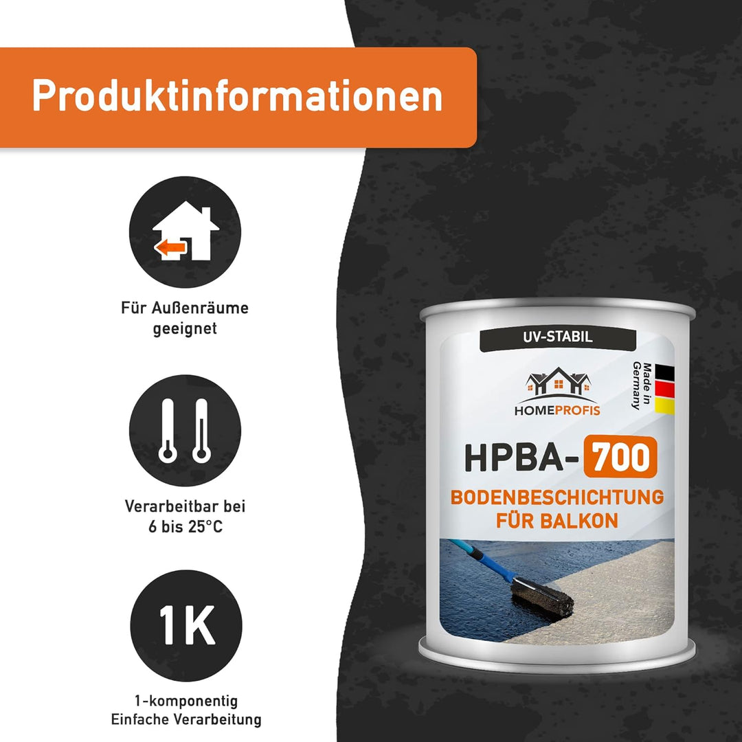 Home Profis® HPBA-700 seidenmatte UV-beständige 1K Bodenfarbe (50m²) für Balkon & Terrasse in RAL 70