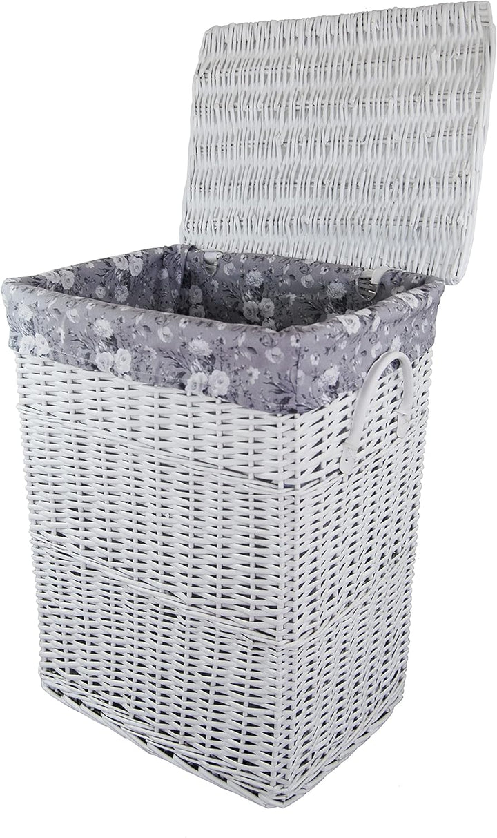 Wäschekorb Wäschetruhe Weide weiss Blumenmuster grau 40x30 H.55