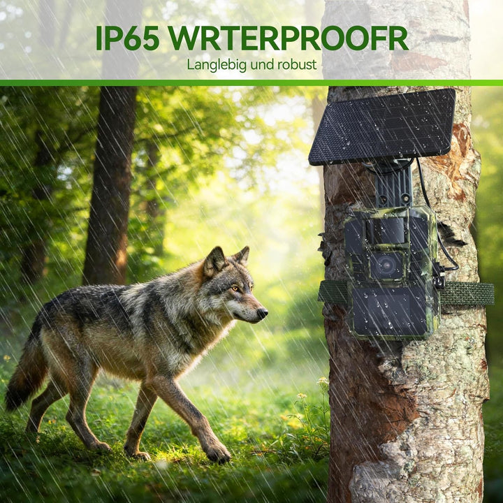 WLAN Solar Wildkamera 4K 48MP mit Handyübertragung APP, Wildtierkamera mit Nachtsicht Bewegungsmelde