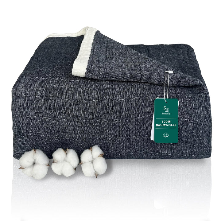 SE SOFTEXLY Musselin Decke aus 100% Baumwolle, 4-Lagige Atmungsaktive Weiche Kuscheldecke, Sofadecke