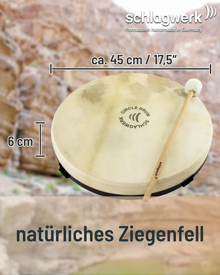Schlagwerk RTC44 Rahmentrommel Circle Drum -Handtrommel mit Gurt-Haltekreuz - ⌀ ca. 45 cm / 17,5 Zol