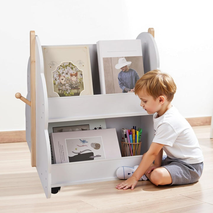 homewell Kinder Bücherregal auf Rollen, 2 Fächer Doppelseitiges Bücherständer für Kinderzimmer, Büch