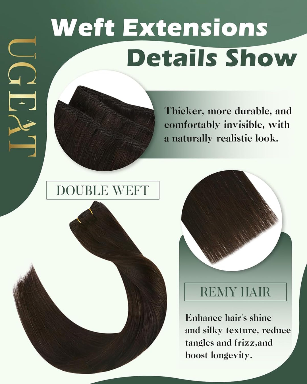 Ugeat Braun Tressen Echthaar Extensions 60cm Echthaar Extensions Tressen Dunkelbraun Echthaar Tresse