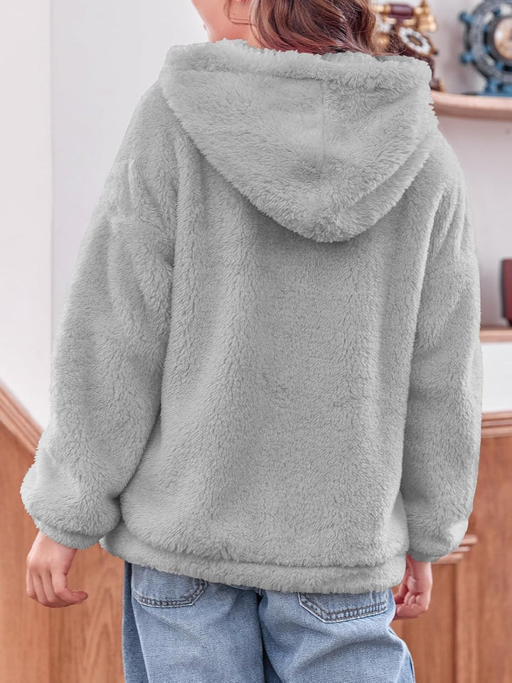 Haloumoning Mädchen Fleece Jacken Kinder Weich Fuzzy Kapuzenpullover Winter Coat Jacke 7-8 Jahre Gra