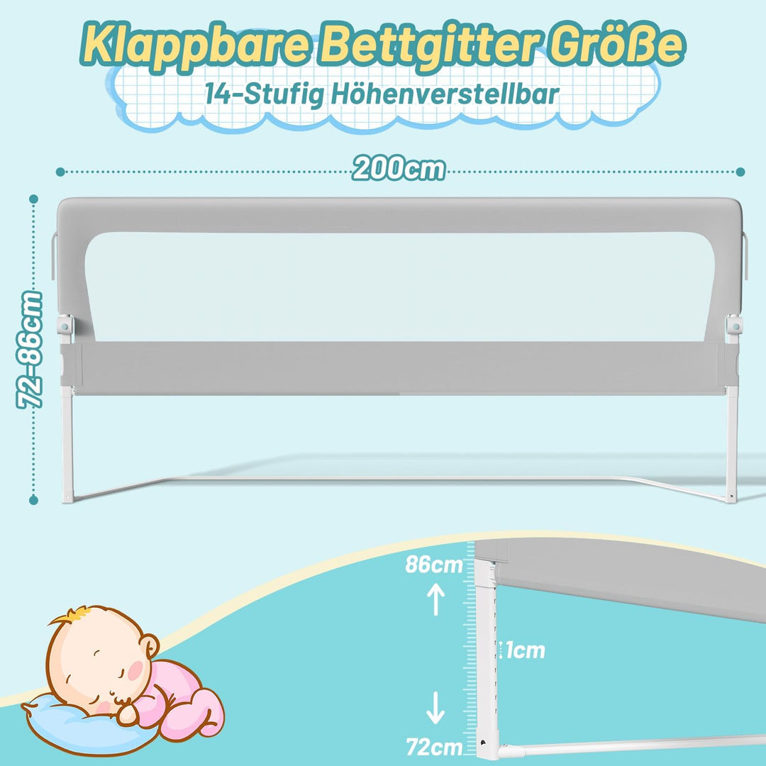 3er Bettgitter 2X200+1X180cm Bettschutzgitter Kinderbettgitter für Kinder,Rausfallschutz Boxspringbe