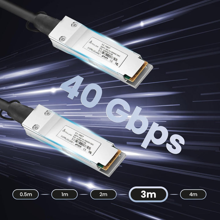 Extralink DAC QSFP+ Kabel 3m – Passives Twinax Kabel 40Gbit, QSFP+ zu QSFP+, MSA kompatibel, für Ubi
