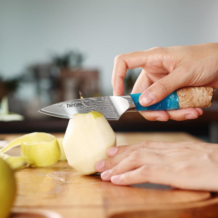 hecef Schälmesser Damast 9cm, Gemüsemesser &amp; Obstmesser Klein mit Ergonomischem Harzgriff, 67-lagige