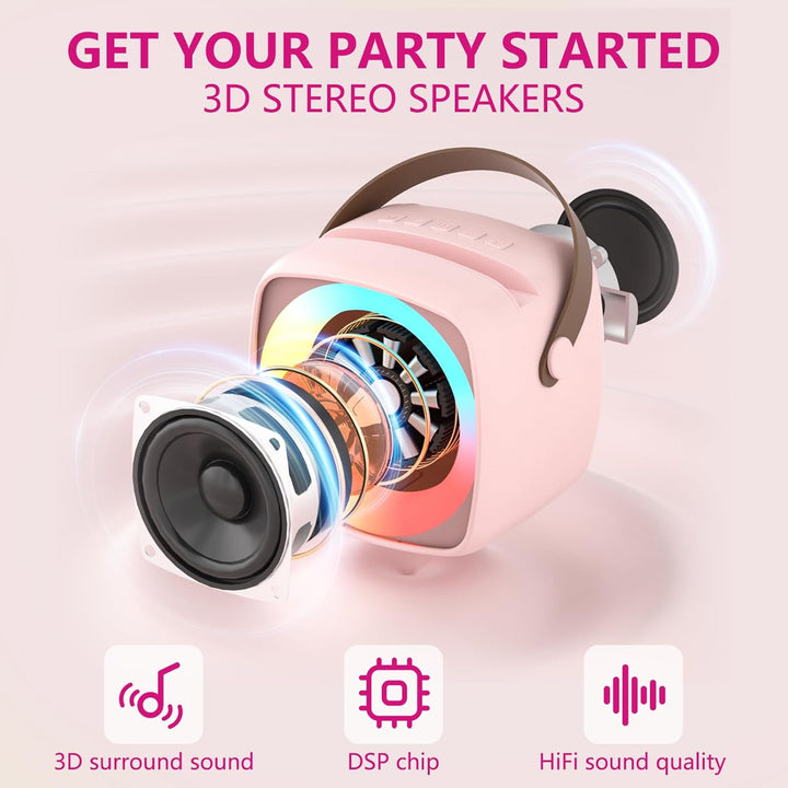 Karaoke Maschine 2 Mikrofone für Jungen Mädchen, tragbare Bluetooth-Lautsprecher mit dynamischen Lic