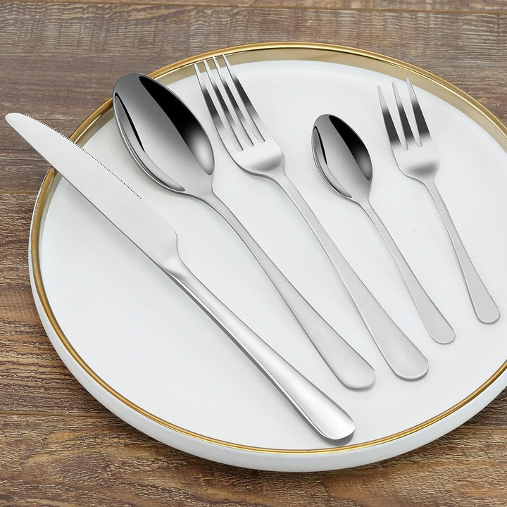 BEWOS Besteck Set für12 Personen - 60 Teilig Essbesteck Set inkl. Messer, Gabel, Löffel, Besteck Ede