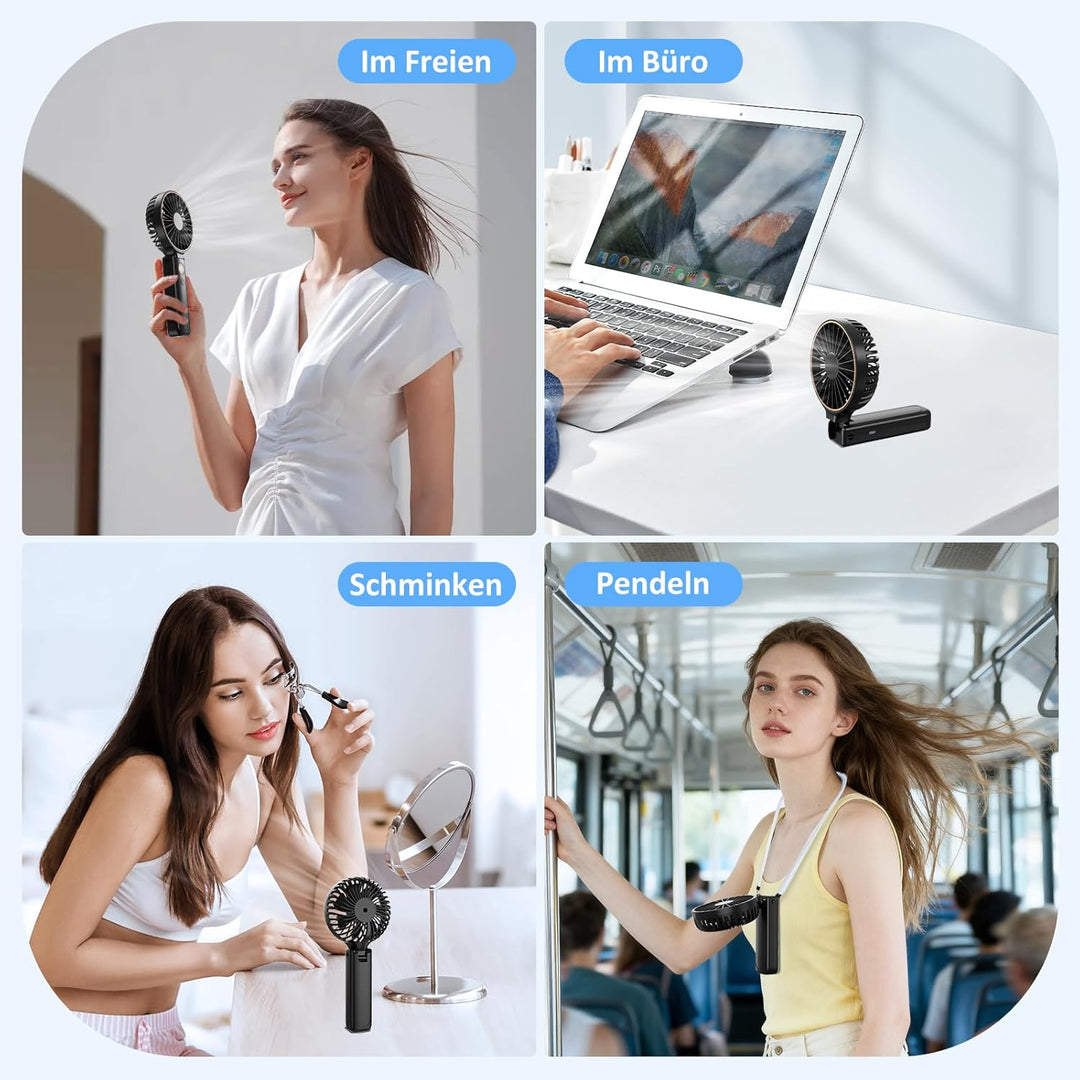 Rintea Handventilator, Tragbarer Mini Ventilator mit 6 Geschwindigkeiten, Faltbarer USB Ventilator,