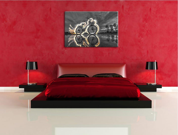 Pixxprint Fahrrad Steht unter Feuer 100x70cm Leinwandbild Wandbild Kunstdruck, 100x70