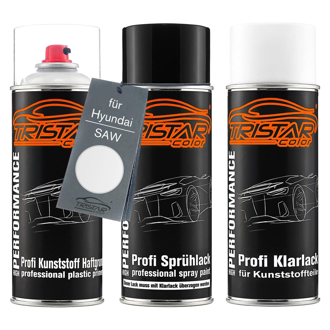 TRISTARcolor Autolack Spraydosen Set für Kunststoff Stossstange für Hyundai SAW Atlas White Haftgrun