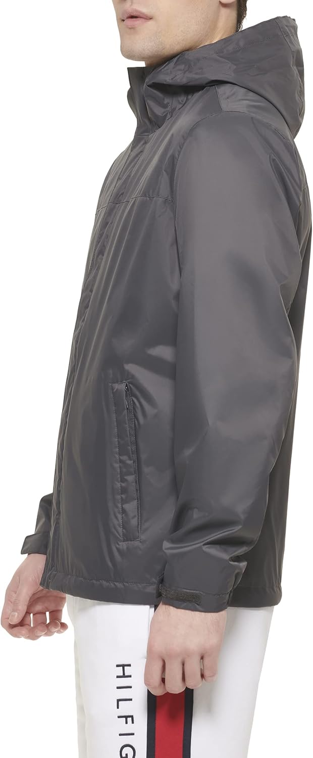 Tommy Hilfiger Herren Lightweight Breathable Waterproof Hooded Rain Jacket Regenmantel XS anthrazit,