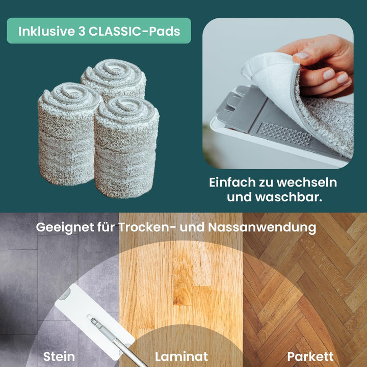 Wischmopp Set mit Eimer – Bodenwischer mit 3-Kammersystem - Wischer mit grossvolumigen Putzeimer - M